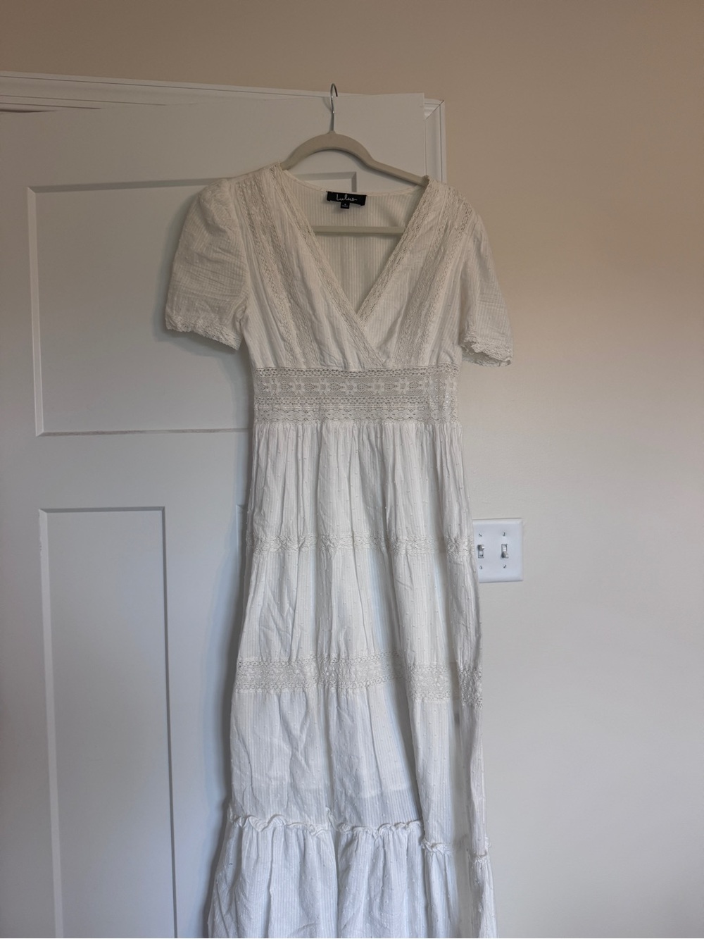 Lulu's White V-Neck Lace Panel Maxi Dress